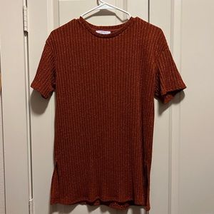 Zara Metallic side slit ribbed knit top